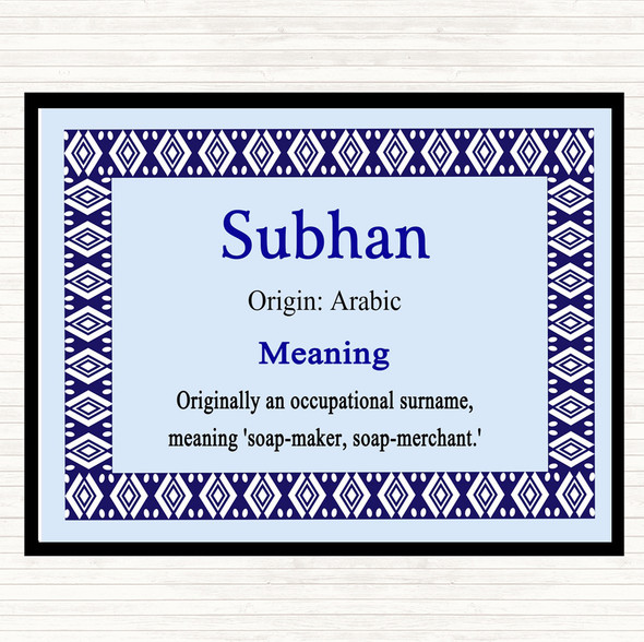 Subhan Name Meaning Placemat Blue