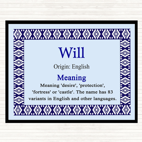 Will Name Meaning Placemat Blue