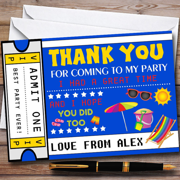 Beach Ticket Customised Children's Birthday Party Thank You Cards