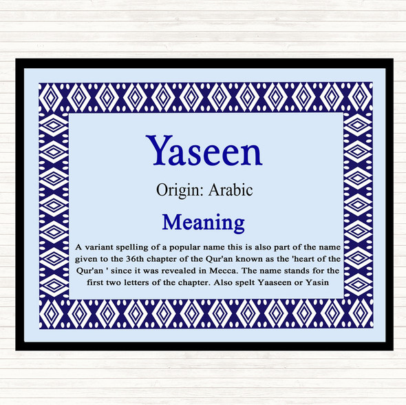 Yaseen Name Meaning Placemat Blue