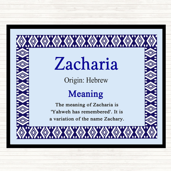 Zacharia Name Meaning Placemat Blue