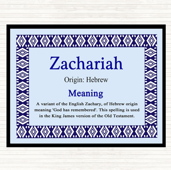 Zachariah Name Meaning Placemat Blue