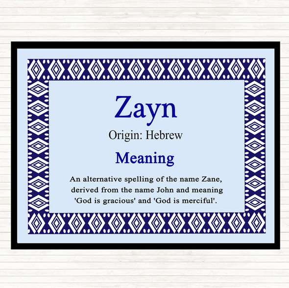 Zayn Name Meaning Placemat Blue