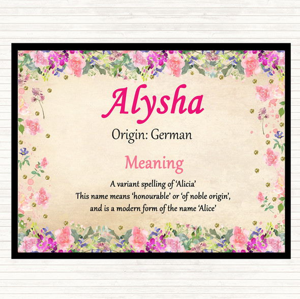 Alysha Name Meaning Placemat Floral