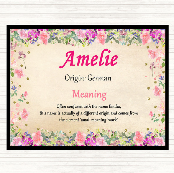 Amelie Name Meaning Placemat Floral