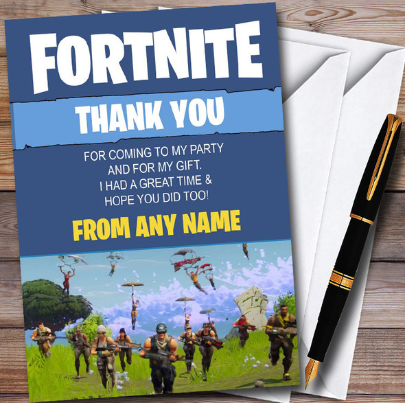 Fortnite Parachute Customised Children's Birthday Party Thank You Cards