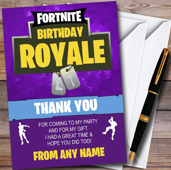 Fortnite Birthday Royale Purple Customised Birthday Party Thank You Cards