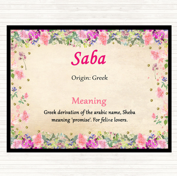 Saba Name Meaning Placemat Floral