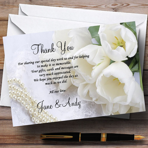 White Rose And Romantic Lace Customised Wedding Thank You Cards
