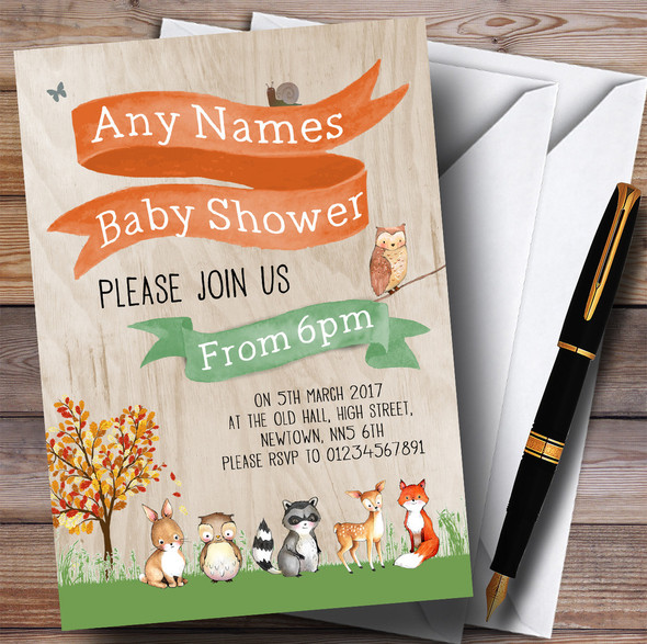 Woodland Forest Animals Fox Invitations Baby Shower Invitations
