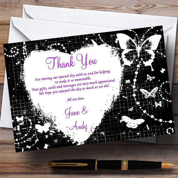 Black White Butterfly Customised Wedding Thank You Cards