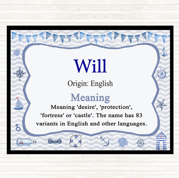 Will Name Meaning Placemat Nautical