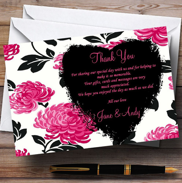 Beautiful Pink Black And White Floral Vintage Customised Wedding Thank You Cards