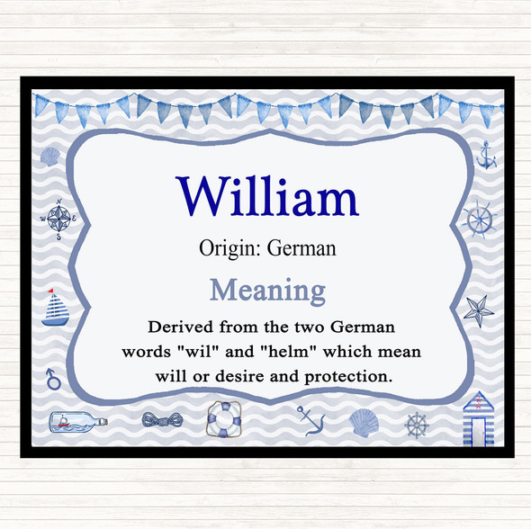 William Name Meaning Placemat Nautical