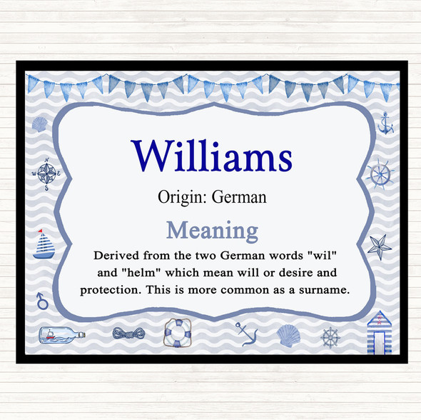 Williams Name Meaning Placemat Nautical