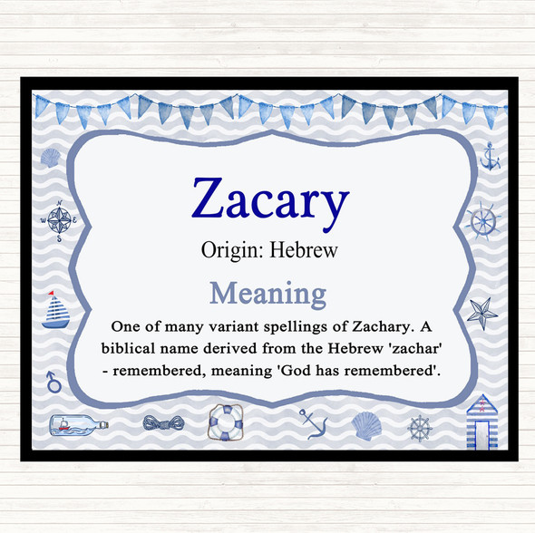 Zacary Name Meaning Placemat Nautical