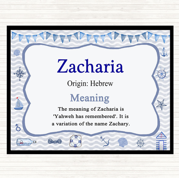 Zacharia Name Meaning Placemat Nautical