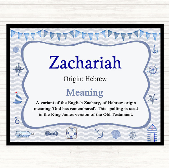 Zachariah Name Meaning Placemat Nautical