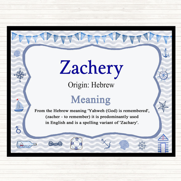 Zachery Name Meaning Placemat Nautical