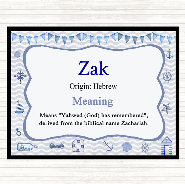 Zak Name Meaning Placemat Nautical