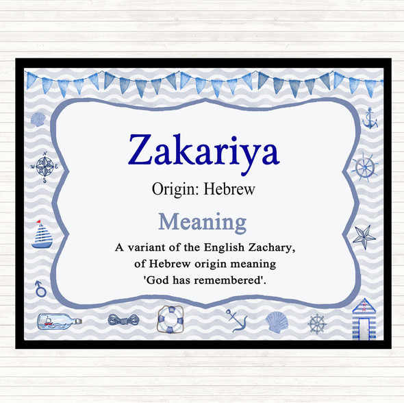 Zakariya Name Meaning Placemat Nautical