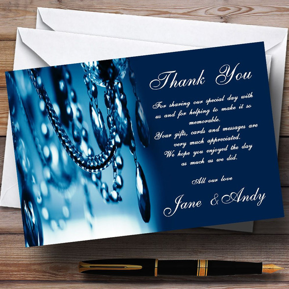 Blue Crystal Chandelier Customised Wedding Thank You Cards