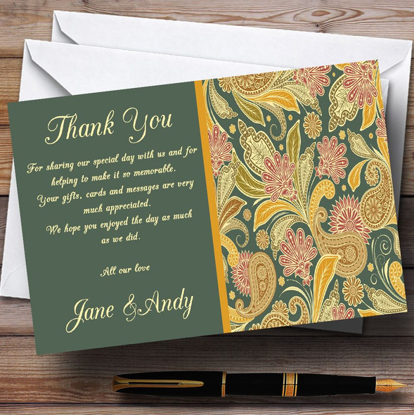 Green Yellow Orange Vintage Customised Wedding Thank You Cards