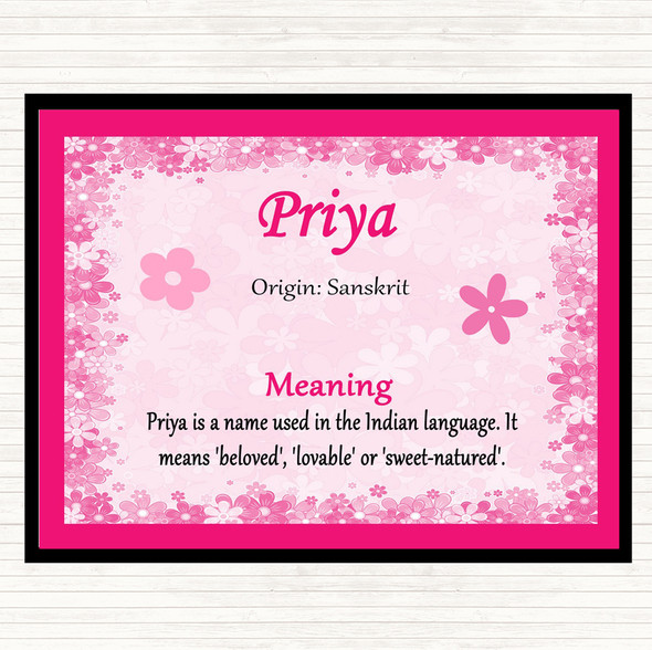 Priya Name Meaning Placemat Pink