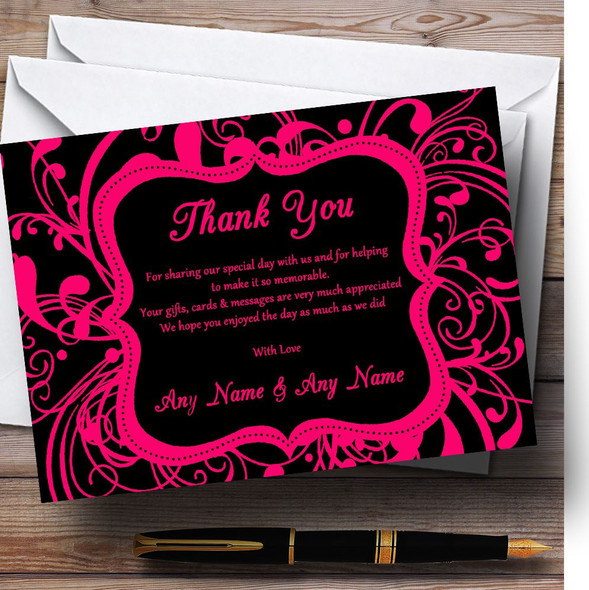 Black & Pink Swirl Deco Customised Wedding Thank You Cards