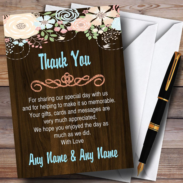 Shabby Chic Pastel And Wood Customised Wedding Thank You Cards