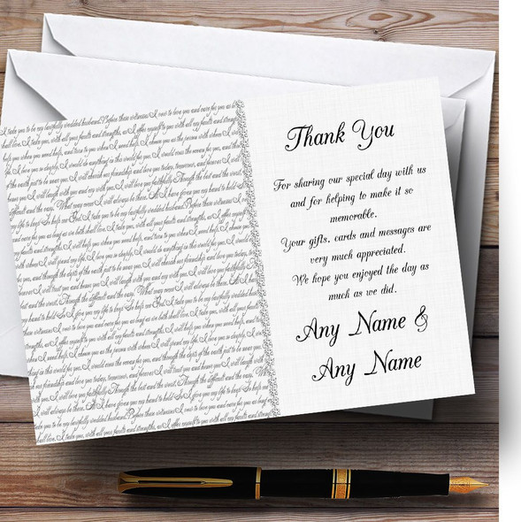 Off White Love Vows Romantic Script Customised Wedding Thank You Cards