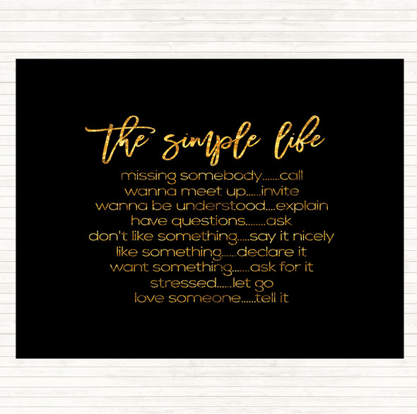 Black Gold Simple Life Quote Placemat