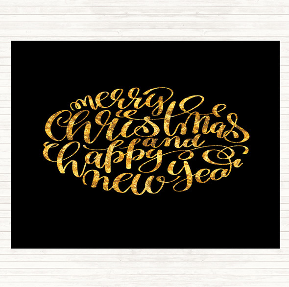 Black Gold Christmas Merry Xmas Happy New Year Quote Placemat