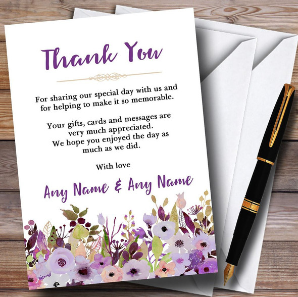 Lilac & Purple Peonies Customised Wedding Thank You Cards
