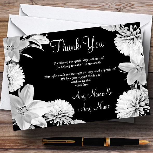 Stunning Lily Flower Black White Customised Wedding Thank You Cards