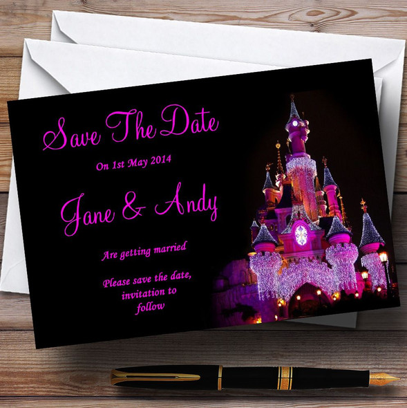 Pink Disney Castle Customised Wedding Save The Date Cards