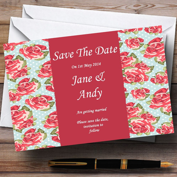 Blue Pink Cath Kidston Inspired Vintage Customised Wedding Save The Date Cards