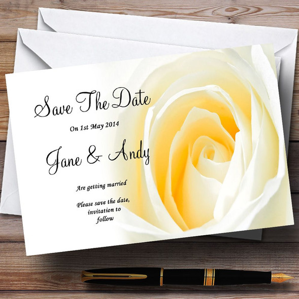 Pale Lemon Yellow Rose Customised Wedding Save The Date Cards