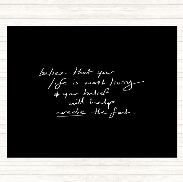 Black White Worth Living Quote Placemat