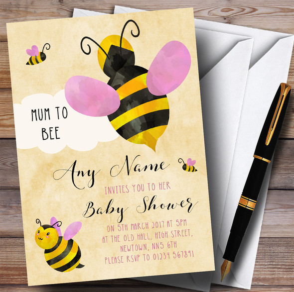 Girls Bumble Bee Cloud Invitations Baby Shower Invitations
