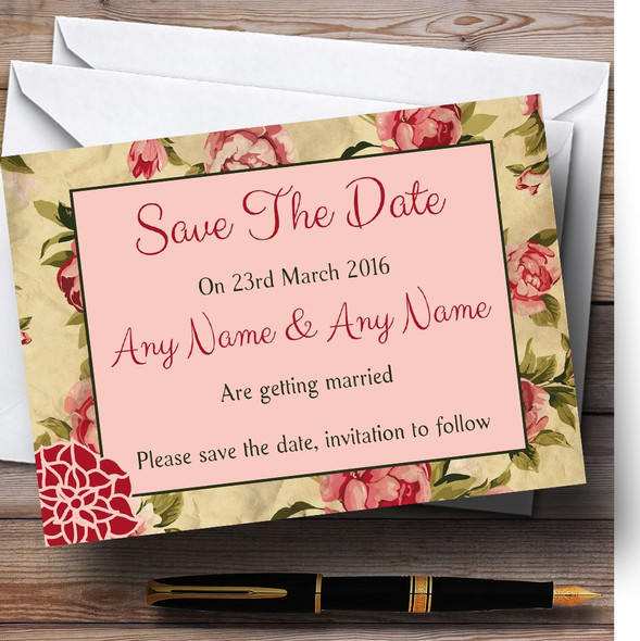 Shabby Chic Floral Vintage Deco Customised Wedding Save The Date Cards