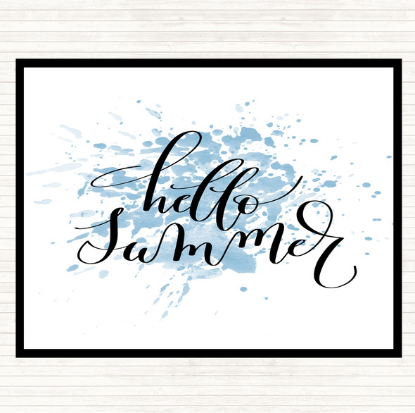Blue White Hello Summer Inspirational Quote Placemat