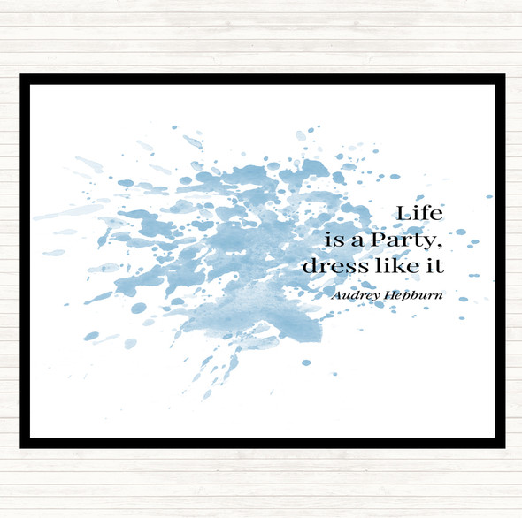 Blue White Audrey Hepburn Life Is A Party Inspirational Quote Placemat