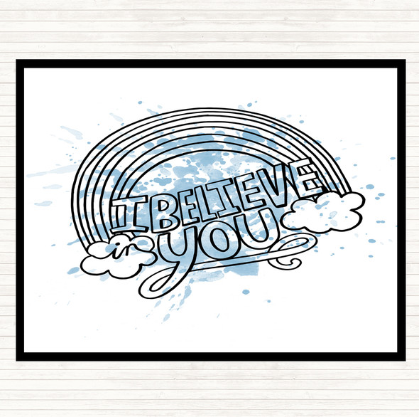 Blue White I Believe Unicorn Inspirational Quote Placemat
