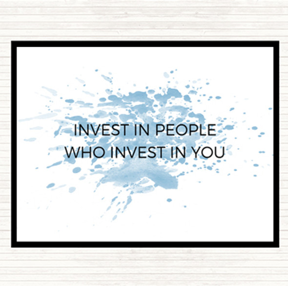 Blue White Invest In People Inspirational Quote Placemat