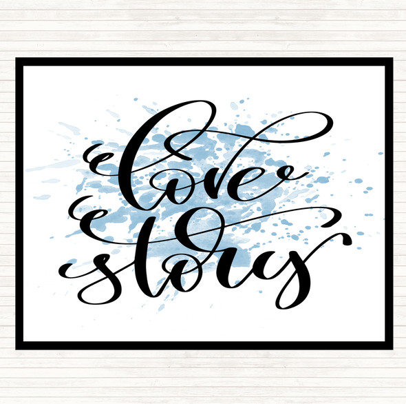 Blue White Love Story Swirl Inspirational Quote Placemat