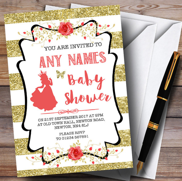 Gold Stripes Princess Invitations Baby Shower Invitations