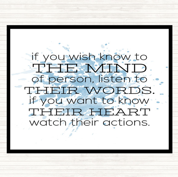 Blue White Watch Their Actions Inspirational Quote Placemat