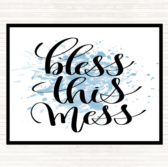 Blue White Bless This Mess Inspirational Quote Placemat