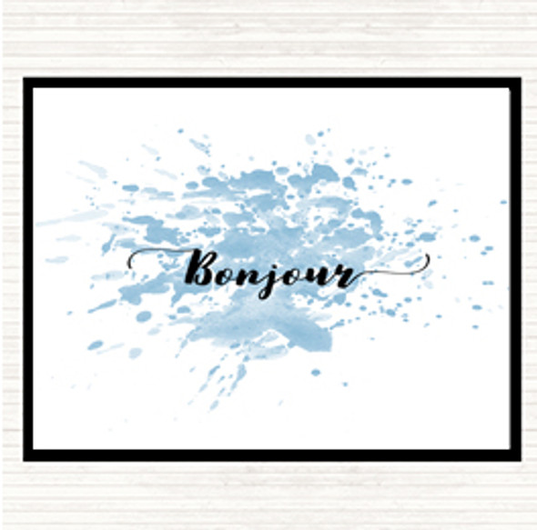 Blue White Bonjour Inspirational Quote Placemat